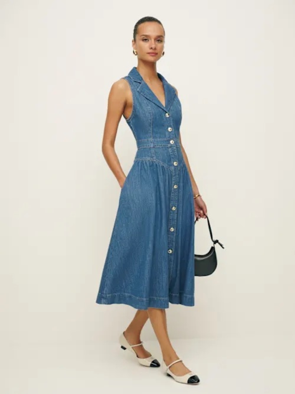 Reformation Ellison Denim Midi Dress Blue - Size 2